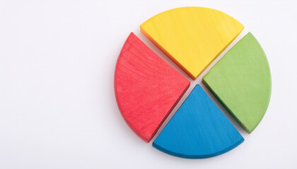 Flat lay pie chart with 4 segments, perfect for visual data representation and infographic use.