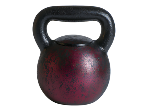 Dark red kettlebell with black handle, distressed finish. Strong, powerful imagery ideal for fitness, strength, weightlifting, or even abstract concepts of resilience and determination. - Powered by Adobe