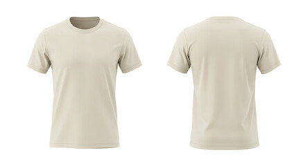 A beige t-shirt mockup, Photographs on both sides, white background. 