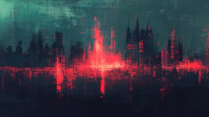 Obraz premium Abstract artwork depicting a futuristic city skyline with fiery red hues