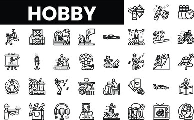 Various hobbies illustrated with minimalist line art icons