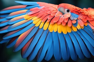Fototapeta premium Colorful parrot displays vibrant feathers in a lush tropical setting during daylight