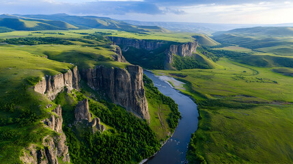 Obraz premium Aerial View Of River Winding Through Valley