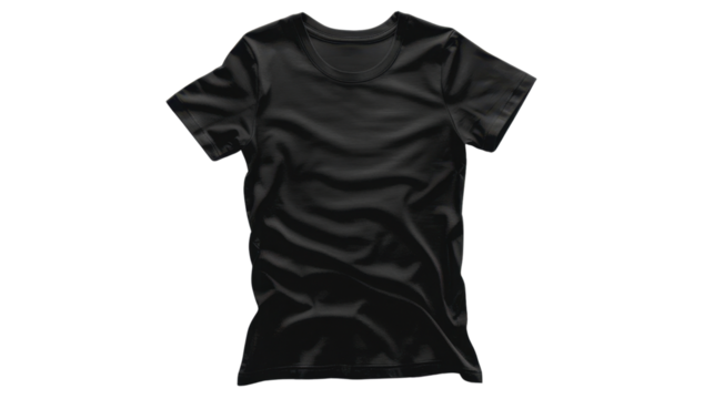 Black t-shirt mockup lying on transparent background