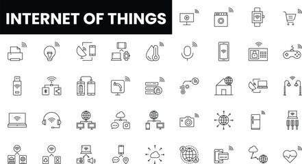 A collection of line icons representing the Internet of Things technologies.