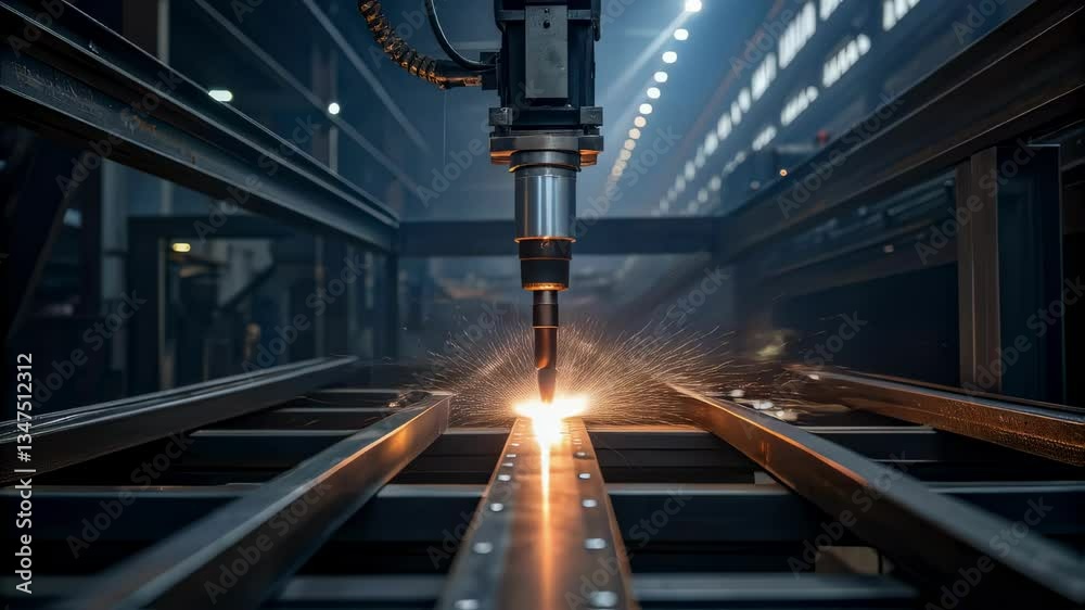 Poster automated laser cutter precisely cuts metal parts in a modern factory, showcasing advanced manufactu