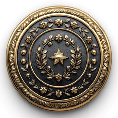 A circular, artistic emblem featuring a star and laurel leaves within a detailed border The design suggests heraldry and potential military connection, with a muted color palette - AI-Generated