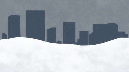 A simple silhouette depicts a winter cityscape over snow