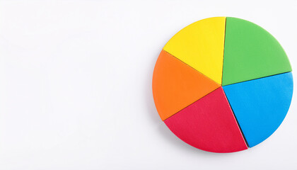Fototapeta premium Flat lay pie chart with 5 segments, perfect for visual data representation and infographic use.