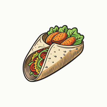 tasty wrap with vegetables and falafel clip art preview