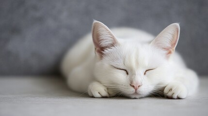 National Pet Day, Serene White Cat Napping Peacefully Indoors on Light Surface