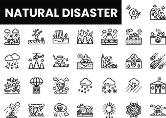 Vector icons representing various natural disasters and emergency scenarios.
