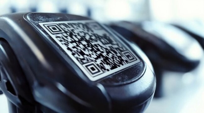 Close-up of barcode scanner with displayed QR code for streamlined processing of data and efficient product identification