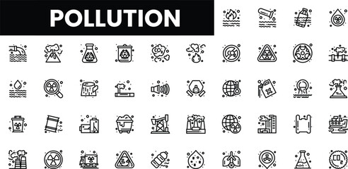 Set of pollution icons representing various environmental hazards and issues.