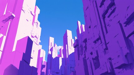 Abstract architectural structure rendered with shades of purple and blue