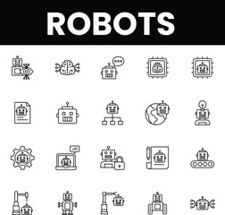Illustration of various robot icons showcasing technology and creativity.