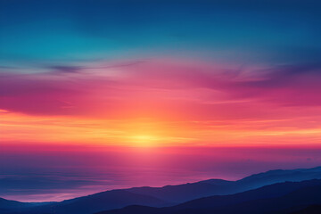 Obraz premium Vibrant sunset illuminates mountain landscape and ocean horizon with breathtaking colors over a serene location