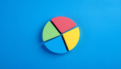 Fototapeta premium Flat lay pie chart with 4 segments, perfect for visual data representation and infographic use.