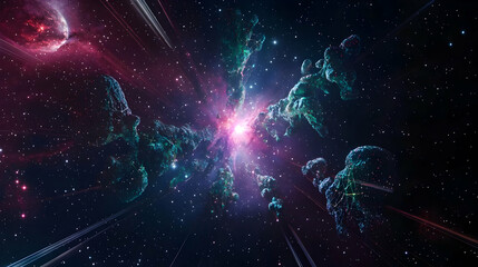 Obraz premium Cosmic Nebula With Colorful Starry Background In The Outer Space With Glowing Light