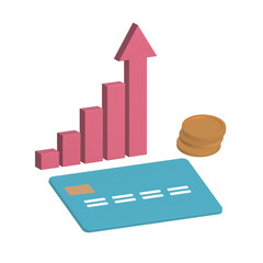 growing financial success visualized with credit card and coins