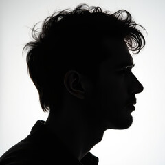 striking silhouette of young man with tousled hair, showcasing thoughtful expression