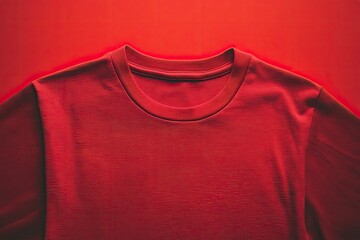 Red T-shirt Apparel Close-up on a Matching Background for Fashion Mockup