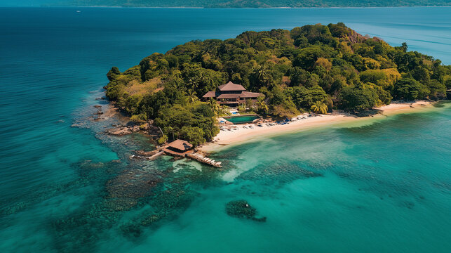 Der feine, wei&szlig;e Sandstrand erstreckt sich entlang des t&uuml;rkisfarbenen Wassers, w&auml;hrend Palmen sanft im warmen Tropenwind wiegen.