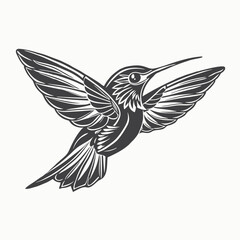 Obraz premium Black silhouette Minimalist black and white silhouette of a hummingbird in flight. Hand drawn animal silhouette illustration