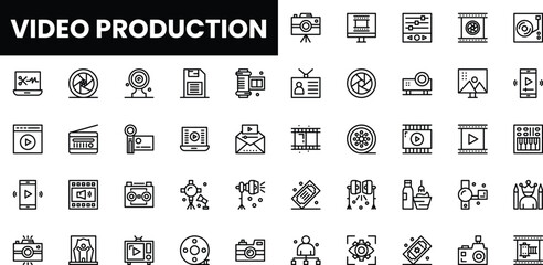 A collection of video production icons showcasing various elements of filmmaking.
