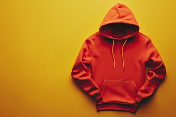 Fototapeta premium Red Hoodie on Yellow Background for Apparel Mock Up and Design