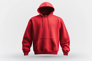 Isolated Red Hoodie Pullover Sweatshirt Mockup on White Background for Apparel Display