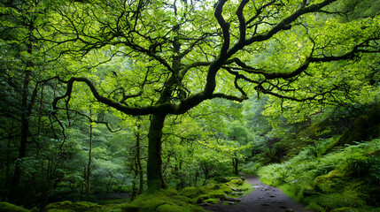 Naklejka premium Large Lush Green Tree In A Forest