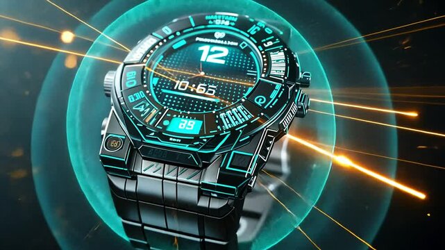 Technologische Schaltkreise mit futuristischem Uhrwerk und Licht