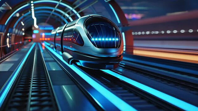 Fortschrittlicher Hochgeschwindigkeitszug mit blauen Lichteffekten