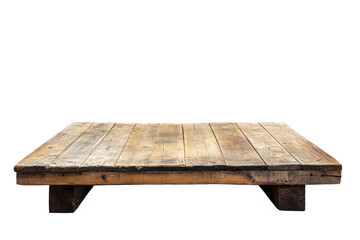 Rustic weathered wooden platform, a sturdy, aged surface perfect for showcasing products or creating a vintage display against a clean white backdrop.