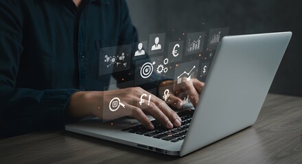 Digital innovation through technology and analysis in a modern workspace at night
