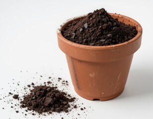 Chocolate Crumbles in Flower Pot Isolated on White Background
