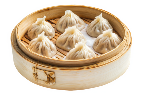 Steaming basket of delicate, plump Xiao Long Bao dumplings, ready to be enjoyed a warm, inviting presentation in natural light.