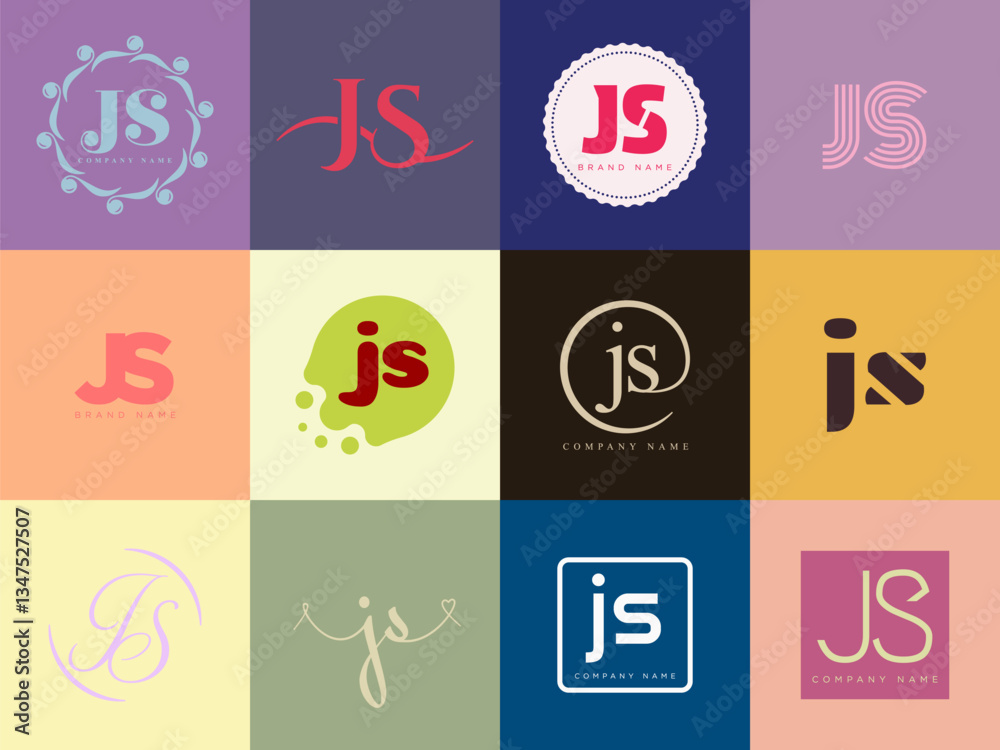 Fototapete js logo company template. letter j and s logotype. set different classic serif lettering and modern 