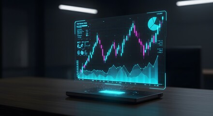 Visualizing data analytics trends with advanced technology in a modern workspace setup