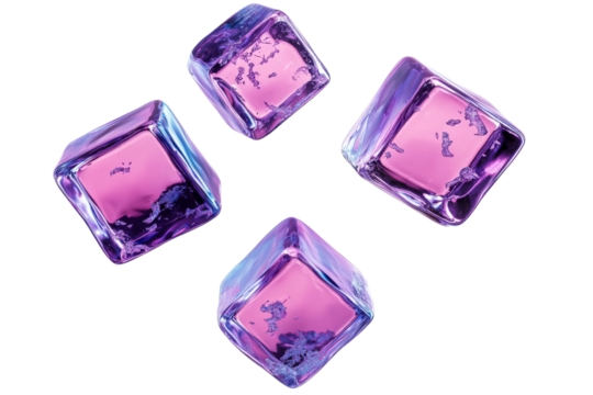 Purple glass cubes, abstract 3D shapes, cut out transparent