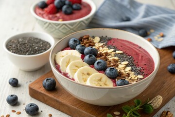 Delicious Smoothie Bowl Topped With Fruits and Seeds Generative AI