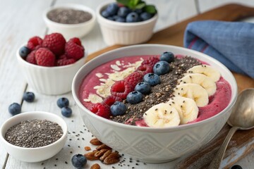 Delicious Smoothie Bowl Topped With Fresh Fruits and Seeds Generative AI