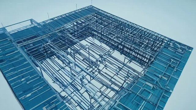 3D BIM model of reinforcement framework displaying structural engineering and detailed construction elements
