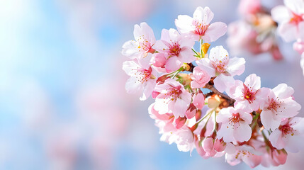 Close Up Of Delicate Pink Cherry Blossoms In Spring