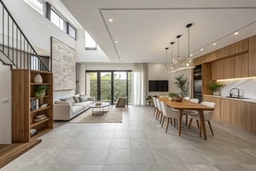 Fototapeta premium Modern Living Space With Open Kitchen and Dining Area Generative AI