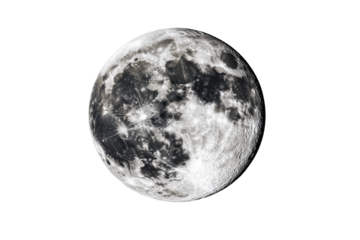 Full detailed moon view, lunar surface texture, astronomy, cut out transparent