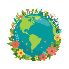 Green planet Earth in flat design on white background. Save the planet, save the earth, save the world. Vector illustration.