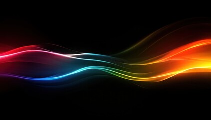 Abstract colorful glowing wave on black background.