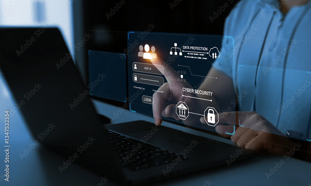Poster information and cyber security technology services.network security system. protecting herself from 